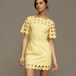NWT Anthropologie Cotton Scallop-Edge Mini Dress  Cutout Detail size 2 Yellow